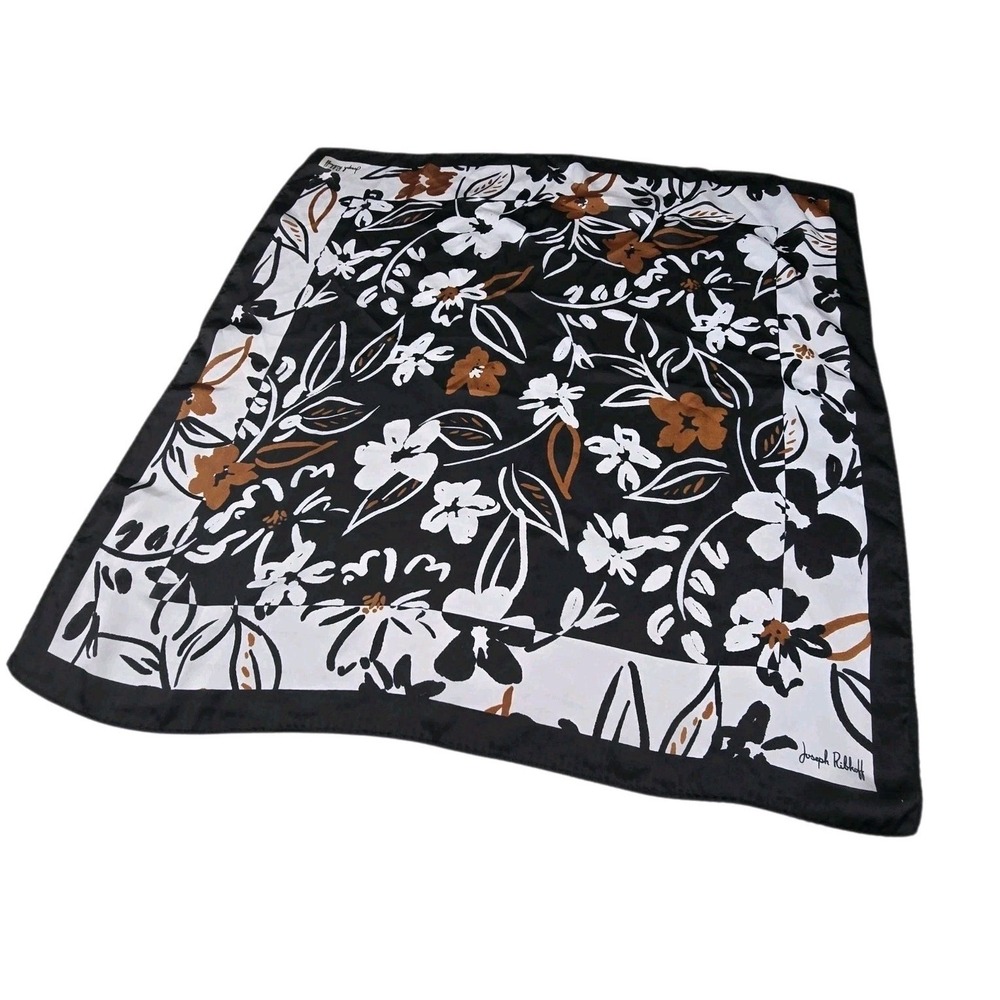 Joseph Ribkoff Abstract Floral Square Scarf 26" Black Brown Classic Office
